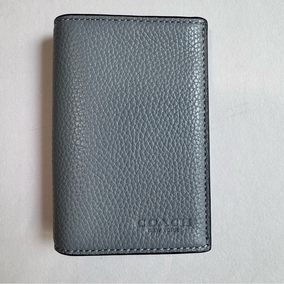 Coach Bifold Card Case Pebble Leather Wallet Unisex Gray Blue - Picture 1 of 15